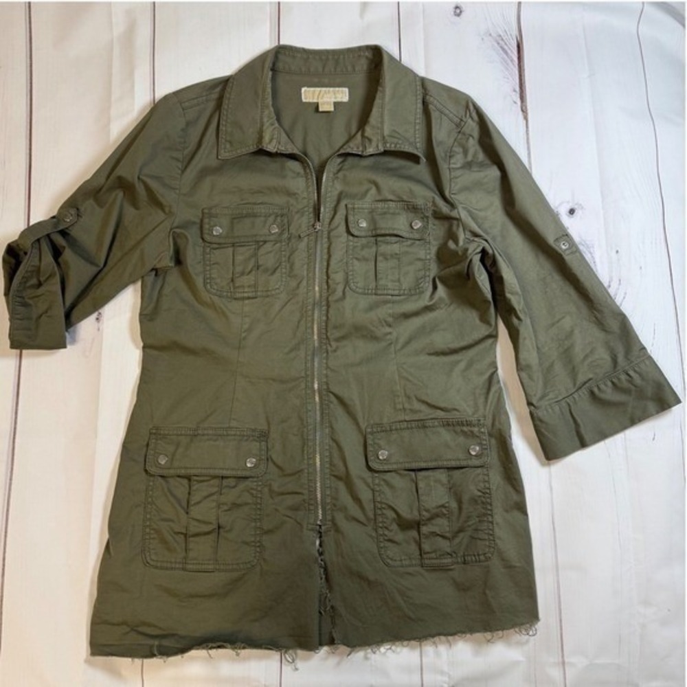 Michael Kors Olive Green Military Style Cardigan/Jacket / 3/4 Sleeves / Size L